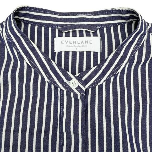 Everlane Collarless Striped Blue Shirt Dress Women's Size Small - Picture 3 of 5